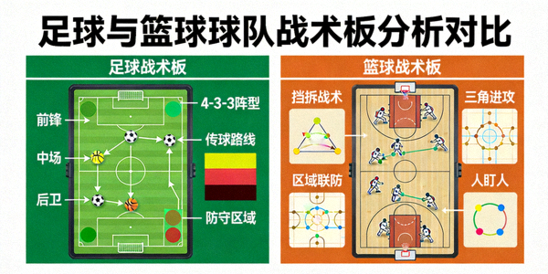 足球与篮球球队战术板分析对比图